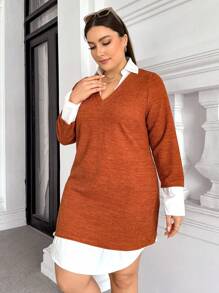 SHEIN Essnce Plus Colorblock 2 In 1 Dress