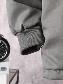 SHEIN Vacaura Tween 男童纯色长袖拉链连帽羊毛休闲夹克，带口袋，冬季