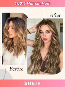 Tóc giả kẹp HQ làm từ tóc thật, 120g, 7 chiếc tóc giả kẹp, tóc giả kẹp màu ombre - S4/27/4 - Xem 5