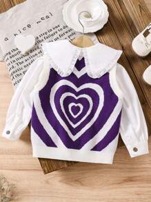 Sweater Motif Hati Lucu untuk Anak Perempuan, Rompi Sweater Motif Cinta Tanpa Blus - MultiWarna - View 2