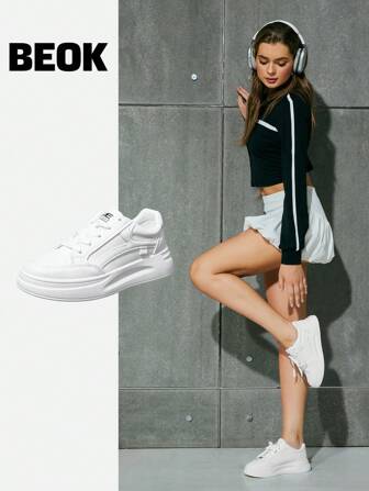 Beok Women Casual Sports Shoes - Lace-Up Thick Sole Sneakers, Versatile & Fashionable Halloween Christmas Student Shoes Skateboarding Shoes Fall Winter Casual Sports Shoes