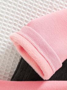 SHEIN 2 件套年轻女孩纯色厚羊毛松紧腰宽松紧身裤，秋冬 - 彩色 - 查看 5