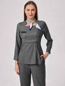TaskEZ Conjunto de uniforme de trabajo con camisa de manga raglán y pantalones de unicolor, con lazo decorativo en el lateral, blusa de manga corta y pantalones en conjunto de 2 piezas. Traje profesional elegante para damas en oficina, recepción de hotel, salón de belleza, técnica de uñas. Ropa de trabajo