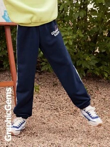 Tween Boys Striped Logo Drawstring Casual Sweatpants - Navy Blue - View 6