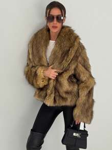 Aloruh Brown Fluffy Short Jacket Warm Coat For Young Women, Y2K Style
