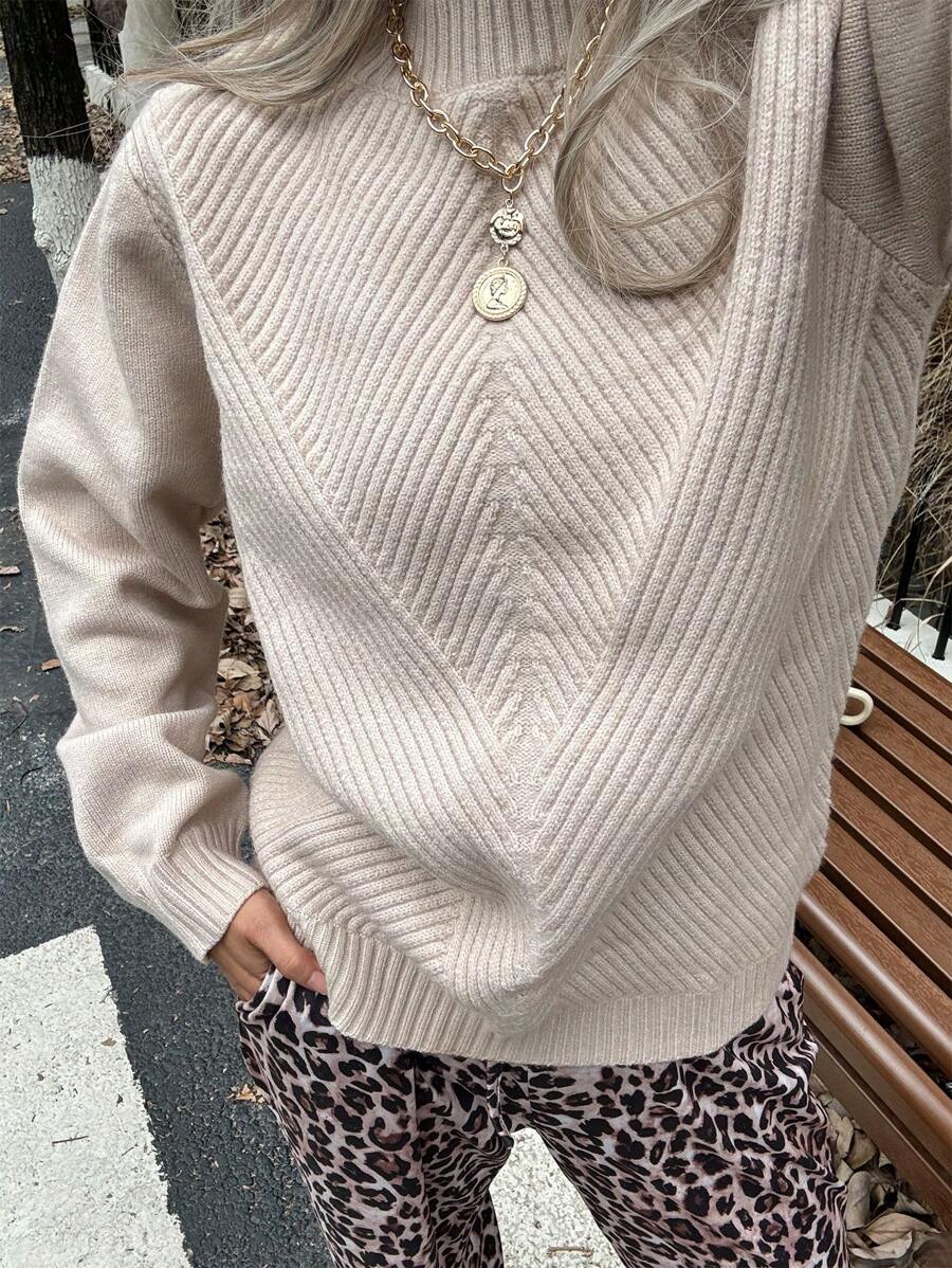 Chiquease Áo len chui đầu dáng rộng mới cho mùa Thu/Đông, thanh lịch, áo len chui đầu mùa thu. - Màu Khaki - Xem 1