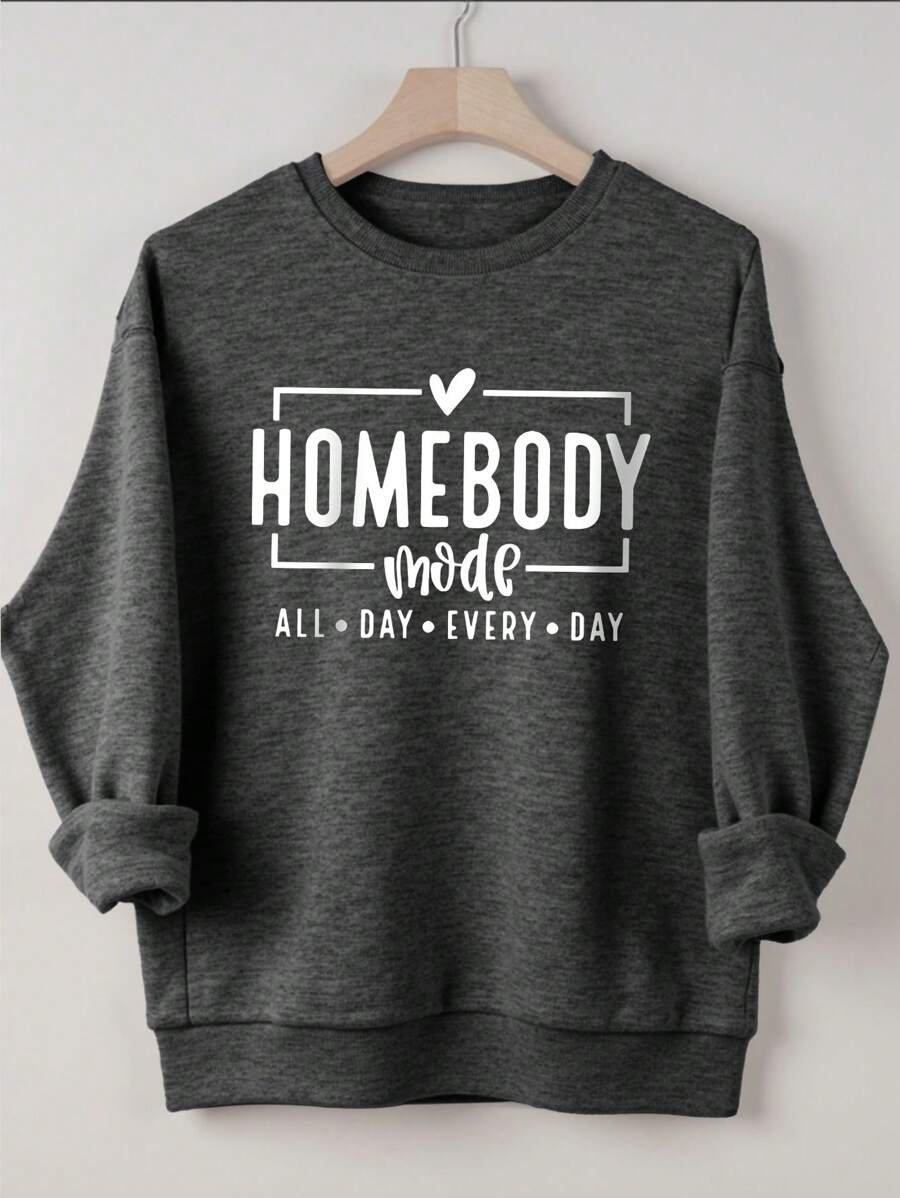 INAWLY 女士圆领长袖字母印花套头运动衫，秋冬，长袖上衣 - 深灰色 - 查看 1