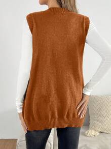 SHEIN Maternity Loose V-Neck Pocket Design Knit Vest Sweater, Casual For Autumn
