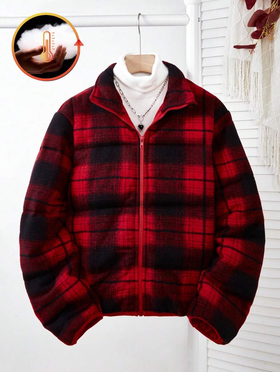 Teen Girl Geometric Print Zip-Up Padded Coat, Winter - Multicolor - View 1