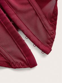SHEIN ICON White Corset Hook And Eye Front Mesh Insert Cami Top - Burgundy - View 3