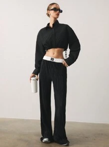 SHEIN Unity 女式休闲双色腰带阔腿裤 - 白色 - 查看 5