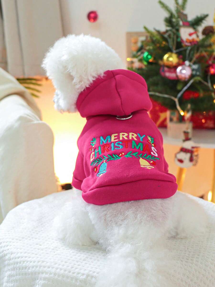 PETSIN 1 件宠物圣诞红色连帽运动衫，带字母刺绣，休闲可爱设计 - 紅色 - 查看 1