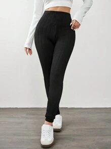 SHEIN EZwear Mallas grises de cintura alta y largo térmico forradas, para otoño/invierno