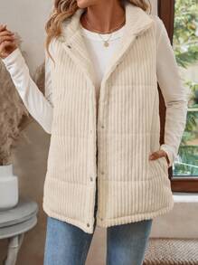 EMERY ROSE Women's Casual Warm Button-Up Padded Vest Jacket, Winter - Apricot - View 6