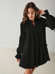 Enchnt Spring/Winter Romantic Women's Vacation Cute Sweetheart Casual Black Ruffle Hem Dress,Sweet&Elegant Outfit For Valentine's Day&Christmas Party&New Years&Birthday&Holiday &Sweet Date Night&Daily Commuting