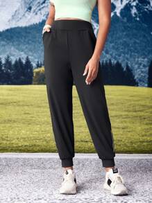 SHEIN Sports Damen Lässig Alltags Jogginghose mit Tunnelzug, geeignet für den Herbst - Schwarz - Übersicht 7