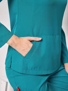 TaskEZ Women Long Sleeve Top & Pants Uniform Scrub Set - Blue - View 6