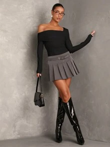 SHEIN BAE Women White Solid Asymmetric Neck Gathered Long Sleeve Bodysuit, Casual Wear