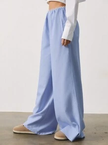 SURIMA Pantalones casuales y de trabajo rectos y holgados de unicolor con botones para mujer