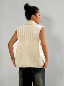 Flirla Women's Casual Solid Color Front Button Knitted Sweater Vest, Autumn/Winter - Apricot - View 2