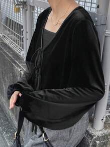 FRIFUL Women Casual Solid Color Tie-Up Jacket For Autumn Women Coats - Black - View 2