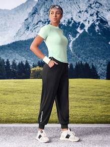 SHEIN Sports Damen Lässig Alltags Jogginghose mit Tunnelzug, geeignet für den Herbst - Schwarz - Übersicht 6