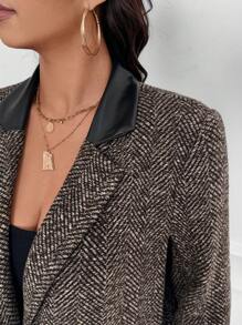 SHEIN LUNE 大码拼色翻领休闲西装外套，秋冬 - 彩色 - 查看 3