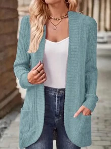 EMERY ROSE Women's Casual Ribbed Velvet Open Front Side Pockets Shorts With Thin Jacket Fall Winter Cloth For Women