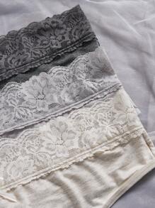 3pcs/Set Plus Size Lace Trim Thong Panties