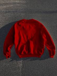 Manfinity Roghcode Men's Casual Loose Fit Letter & Figure Pattern Round Neck Long Sleeve Pullover Sweatshirt For Autumn - Red - View 2