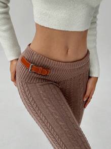 Aloruh Women's Chic And  Fashionable Casual Low Waist Asymmetrical Waistband Fitted Long Sweaters Pants - Dusty Purple - View 5