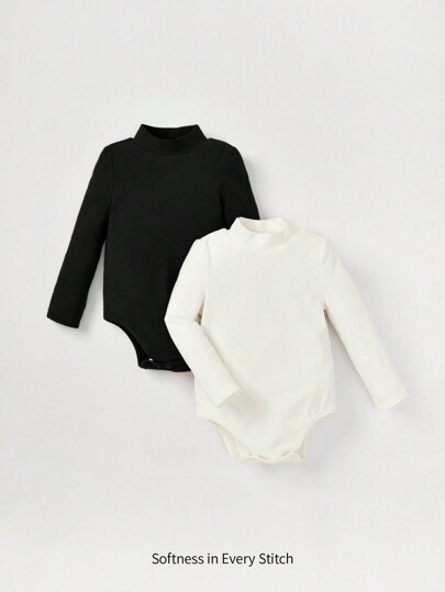 Cozy Pixies 2pcs Baby Girl Solid Color Comfortable Versatile Long Sleeve Collared Romper