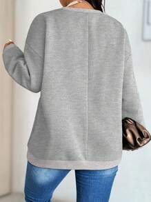 Calvaya Plus Size Contrast Big Bow Decor Sweatshirt, Autumn & Winter Pullover Fall - Grey - View 2