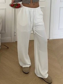 Muchica Women's Solid Color Front Tie Pocket Casual Pants - White - View 1