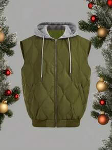 SHEIN LUNE Damen Ärmellose Daunenjacke mit Kapuze für Herbst und Winter, warm