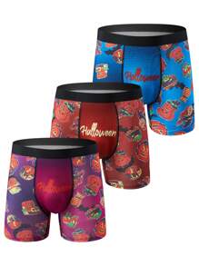 3pcs Men Comfortable Cartoon Halloween Printed Boxer Briefs - Multicolor - View 1