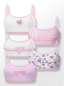 Tween Girl 心形和条纹印花美式复古风格内衣套装 - 淡紫色 - 查看 3