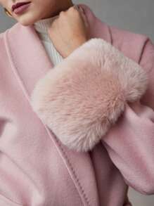 MOTF PREMIUM WOOL SHAWL COLLAR FLUFFY CUFF PATCH POCKET BELTED OVERCOAT - Baby Pink - View 3
