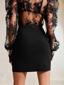 Anewsta 女式优雅水钻装饰后拉链修身半身裙，秋季