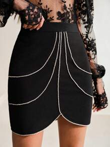 Anewsta 女式优雅水钻装饰后拉链修身半身裙，秋季