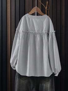 EMERY ROSE Women Spring/Autumn Single-Breasted Long Sleeve Striped Loose Casual Ruffle Blouse Fall Cloth For Women - Black - View 2