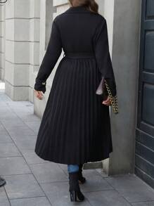 SHEIN LUNE 大码休闲翻领双排扣轻便风衣，适合秋季户外穿着 - 黑色 - 查看 2