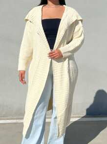 Flirla Áo Cardigan hở vai rộng rãi thường ngày cỡ lớn cho mùa thu/đông - Màu be - Xem 4