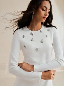 Anewsta 圣诞节奢华镶钻派对礼服 - 白色 - 查看 5