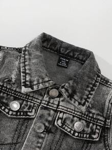 SHEIN Playful Pals Áo khoác denim in khẩu hiệu rách nhẹ phong cách đường phố cho bé trai - Xám - Xem 6