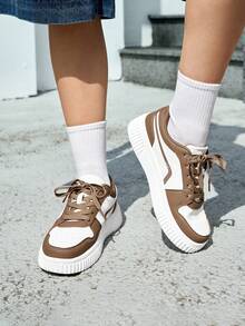 Beok 女士低帮休闲运动鞋，柔软舒适，棕色万圣节圣诞节学生鞋滑板鞋秋冬休闲运动鞋 - 卡其色 - 查看 8