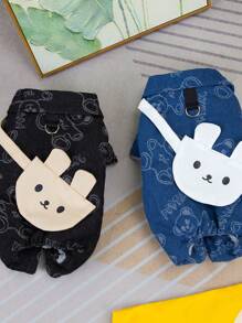 PETSIN Quần yếm đựng/dây dắt thú cưng bằng vải denim - Màu xanh lam - Xem 5