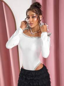 SHEIN SXY Sexy Off-Shoulder Spitzen-Patchwork-Bodysuit für Frauen