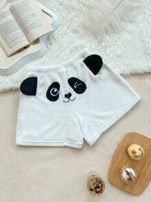 Panda Pattern Double-Sided Flannel Women Sleepwear Bottoms - White - View 1