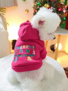 PETSIN 1 件宠物圣诞红色连帽运动衫，带字母刺绣，休闲可爱设计 - 紅色 - 查看 8